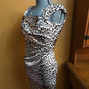 Tadashi Shoji Leopard Print Dress 6 Black White